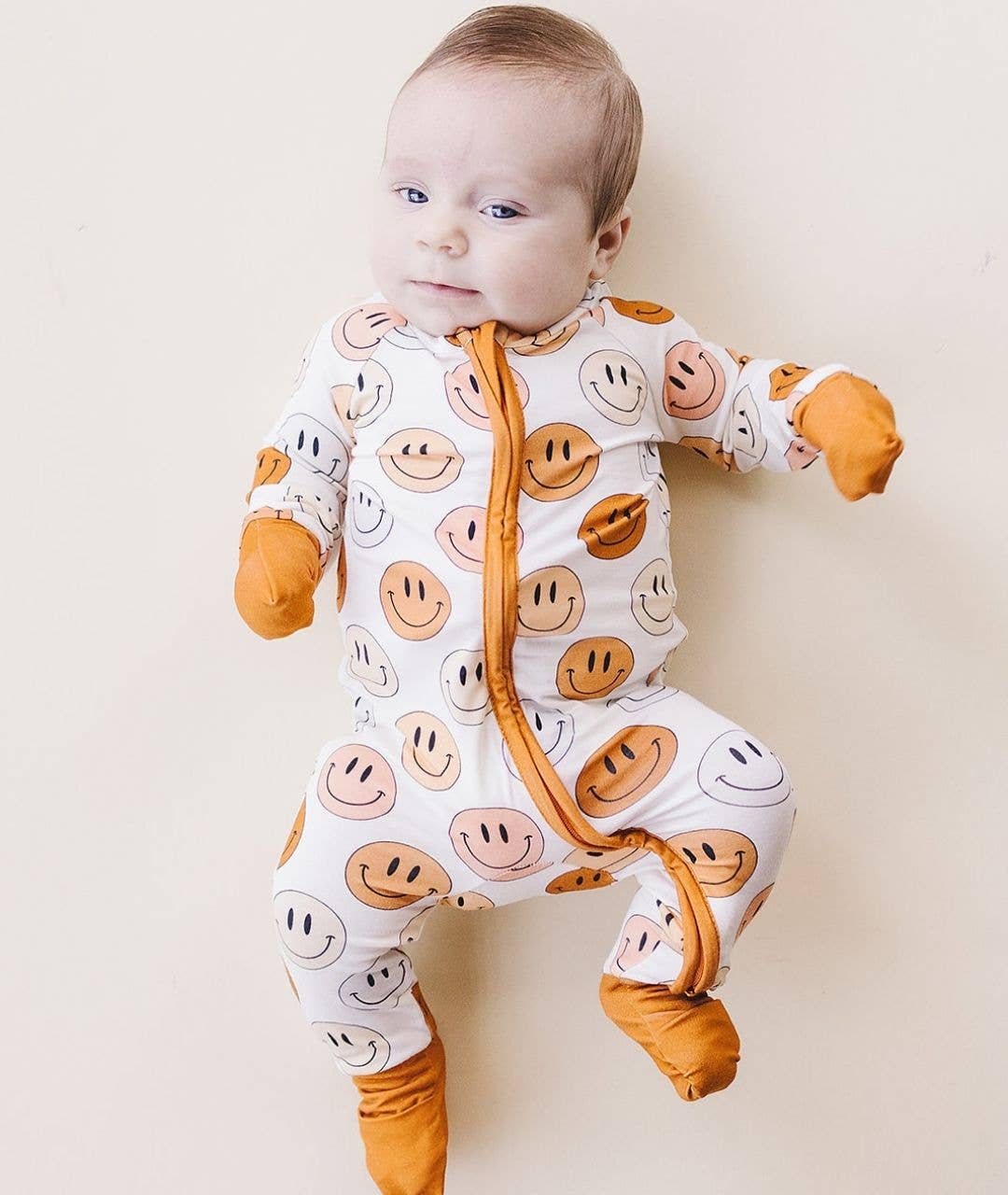 Smiley Bamboo Zip Romper | Copper: 18-24M
