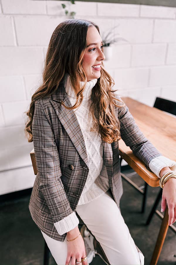 Preptastic Brown Orange Plaid Blazer: S