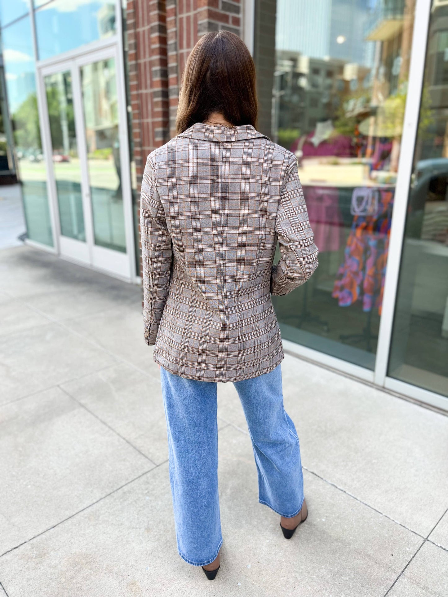 Preptastic Brown Orange Plaid Blazer: S