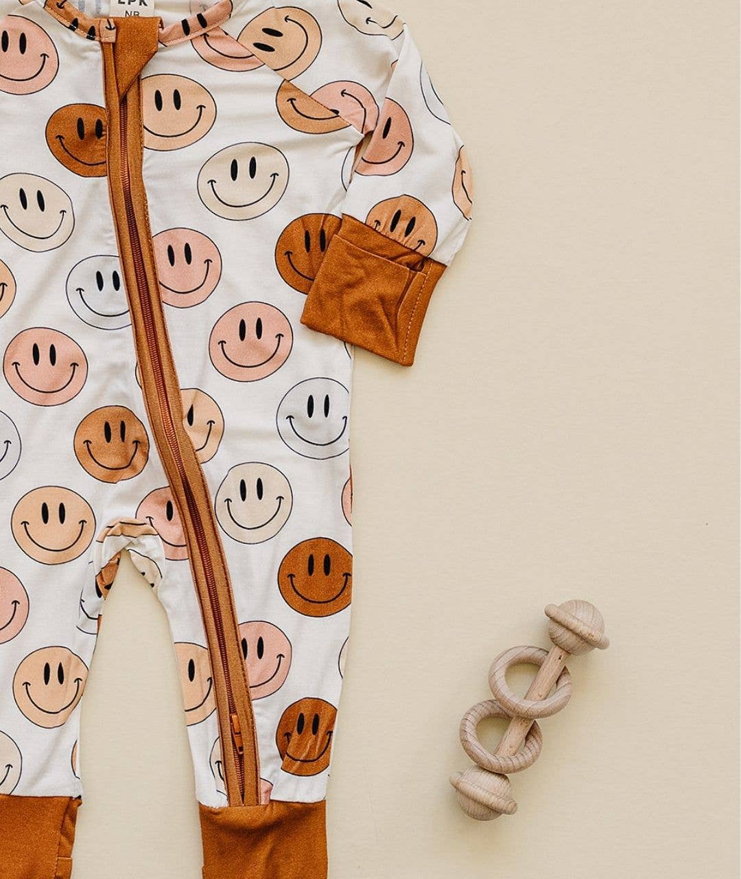 Smiley Bamboo Zip Romper | Copper: 18-24M