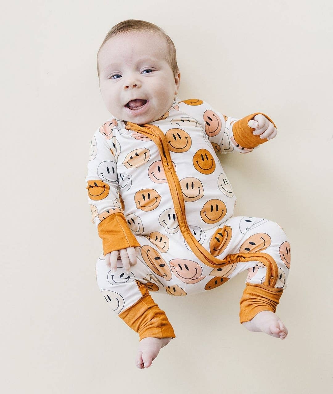 Smiley Bamboo Zip Romper | Copper: 18-24M