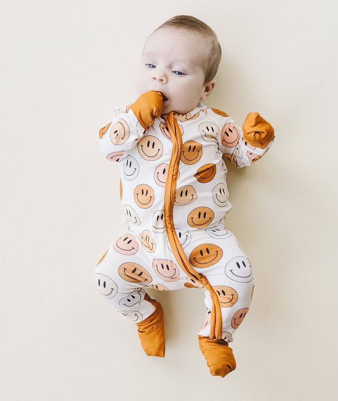 Smiley Bamboo Zip Romper | Copper: 18-24M