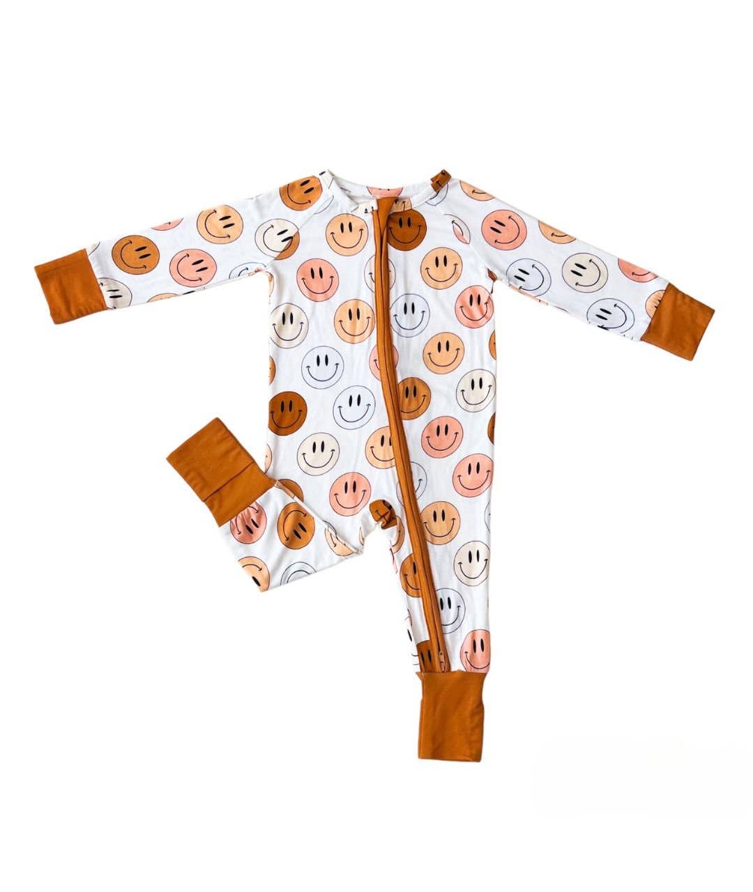 Smiley Bamboo Zip Romper | Copper: 18-24M