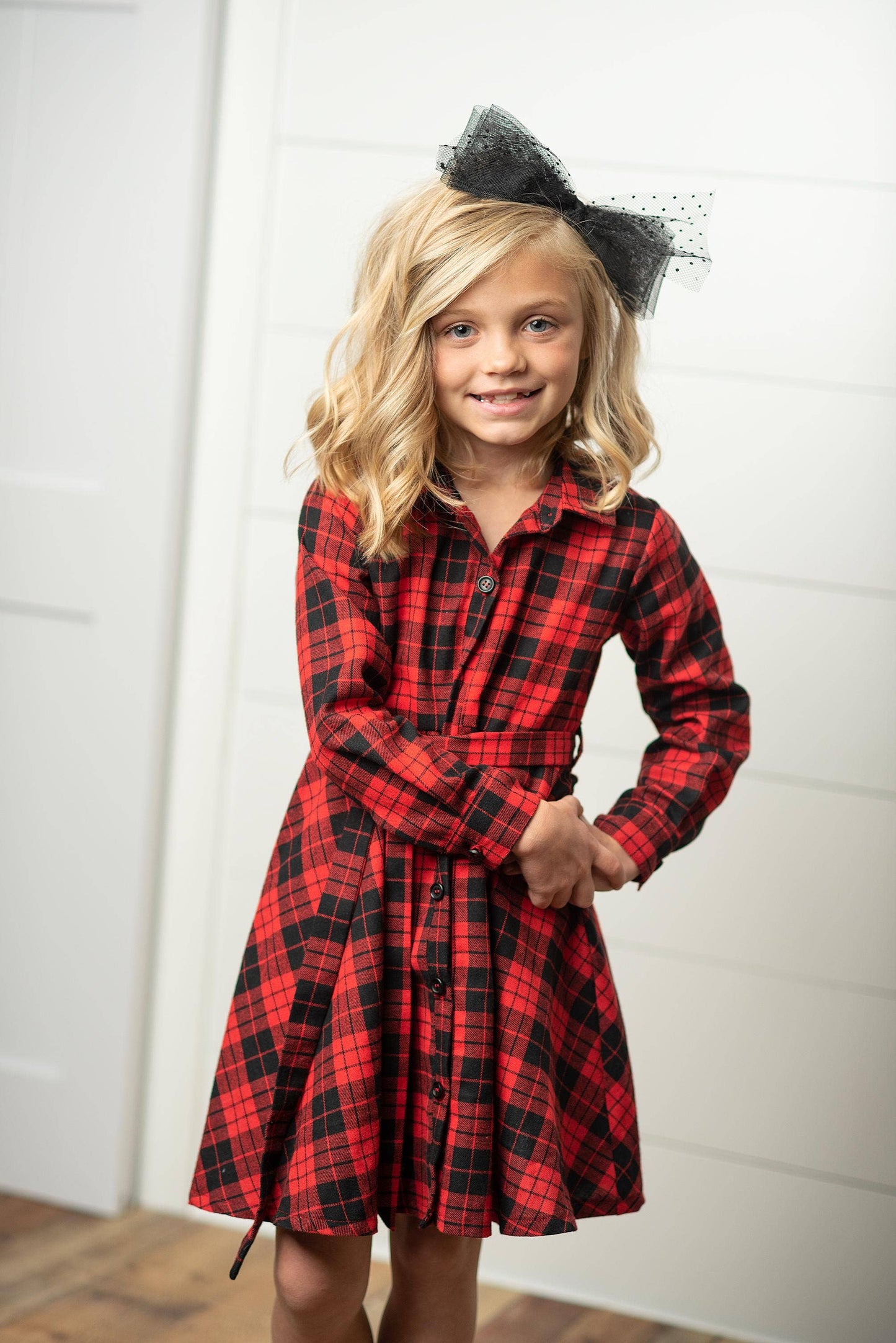 Kids Red & Black Buffalo Check Plaid Winter Holiday Dress: 5/6