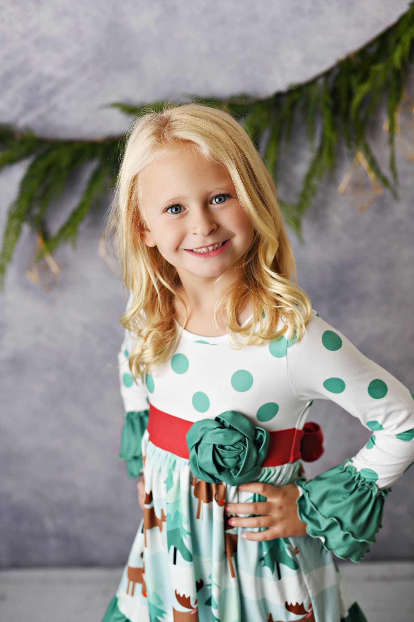 Kids Christmas Moose Rosette Dress: 2