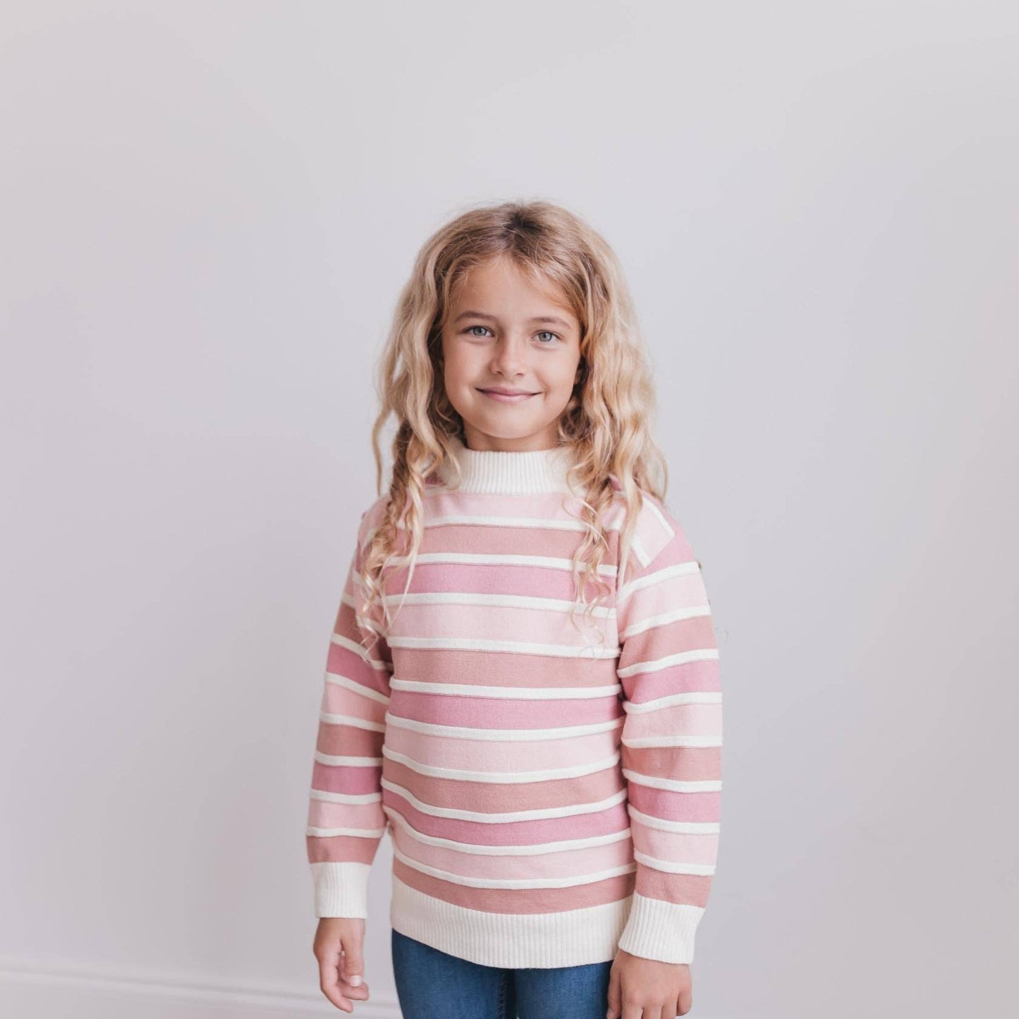 Kids Ombre Pink Stripe Ribbed Crew Neck Fall Winter Sweater: 10/12