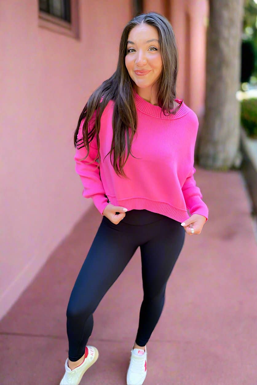 Spring Breeze Hot Pink Cropped Sweater: M