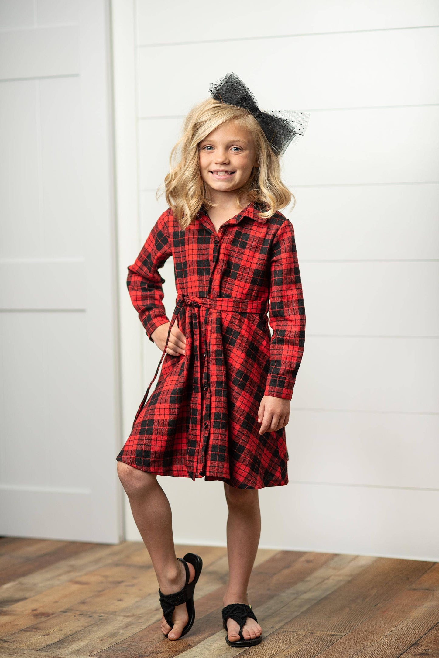 Kids Red & Black Buffalo Check Plaid Winter Holiday Dress: 5/6