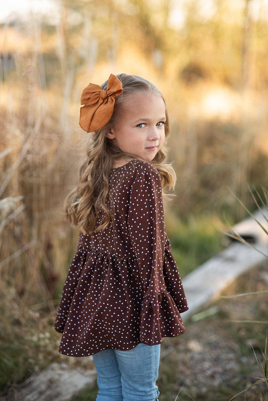 Kids Brown Polka Dot Hi Lo Ruffle Fall Shirt