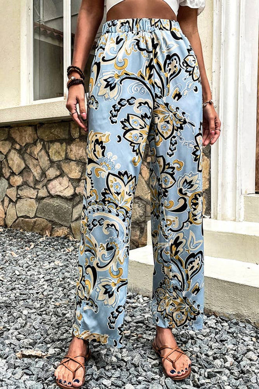 Floral Print Elastic Waist Pants