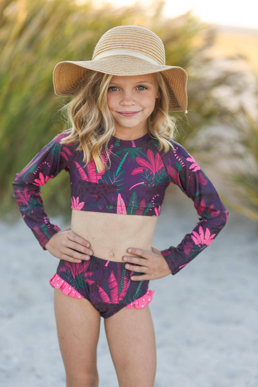 Kids Plum Tropical 2 piece Rash Guard Swimsuit