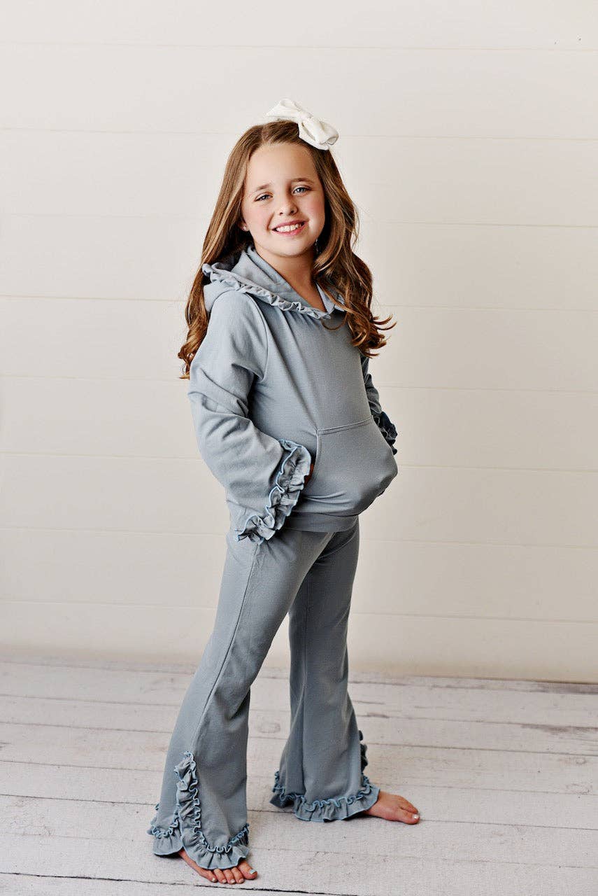 Kids Gray Hooded Ruffle Pocket Set