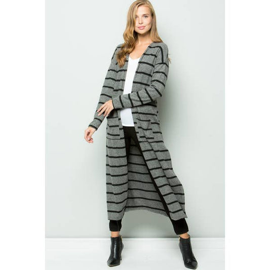 Striped open long Cardigan